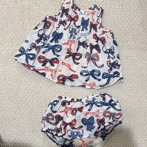 Pink Chicken Bow Print Top and Bloomers Set